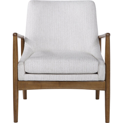 Bev Accent Chair by Uttermost in white. Made from rubber wood, bent wood, foam, fabric in a modern style.