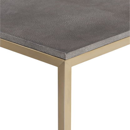 Trebon Modern Coffee Table by Uttermost. Made from stainless steel, faux shargreen with wrapped mdf in a modern style.