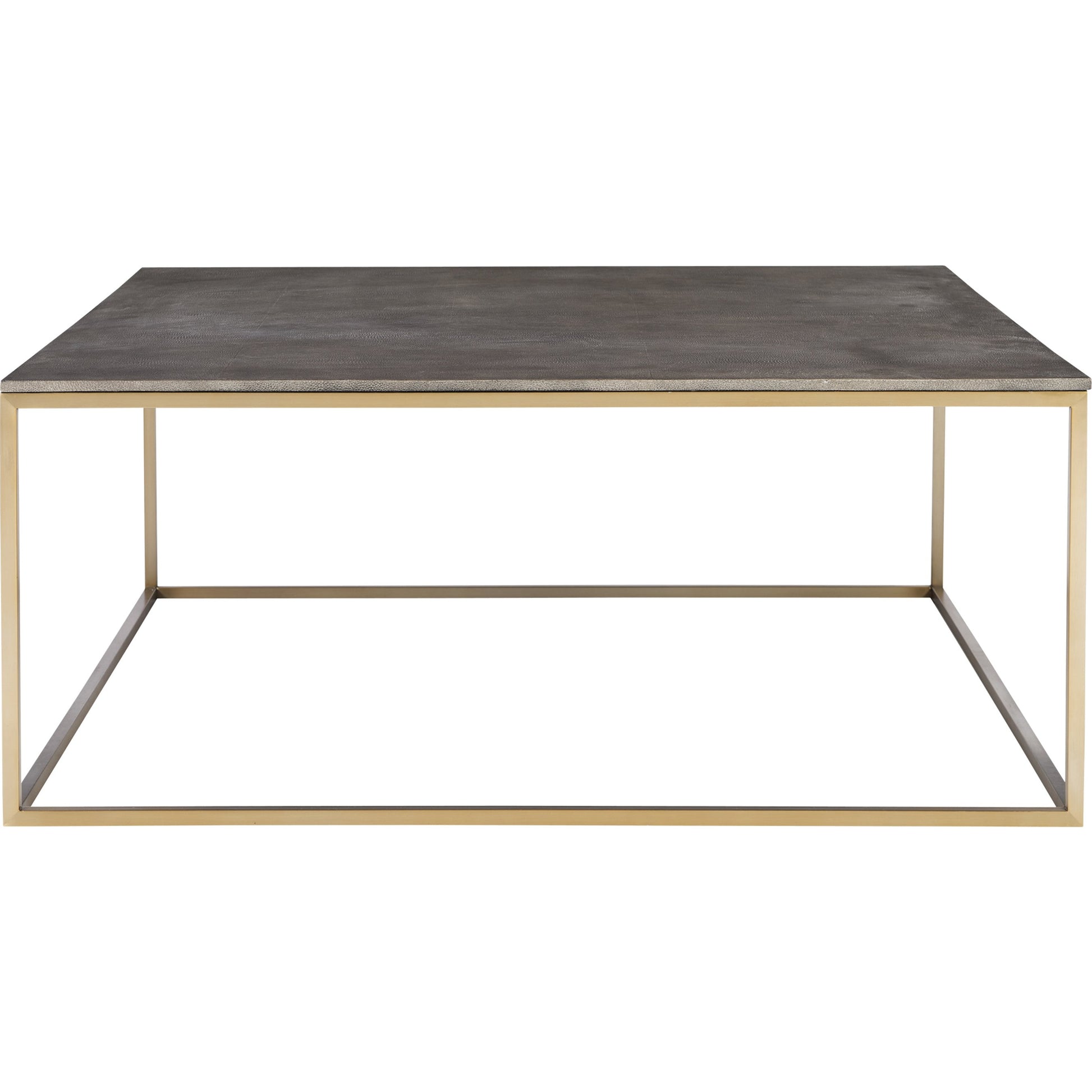 Trebon Modern Coffee Table by Uttermost. Made from stainless steel, faux shargreen with wrapped mdf in a modern style.