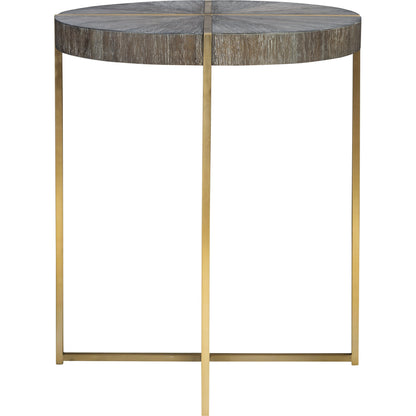 Taja Round Accent Table by Uttermost in dark walnut, gray. Made from stainless steel, acacia veneered mdf top in a modern style.