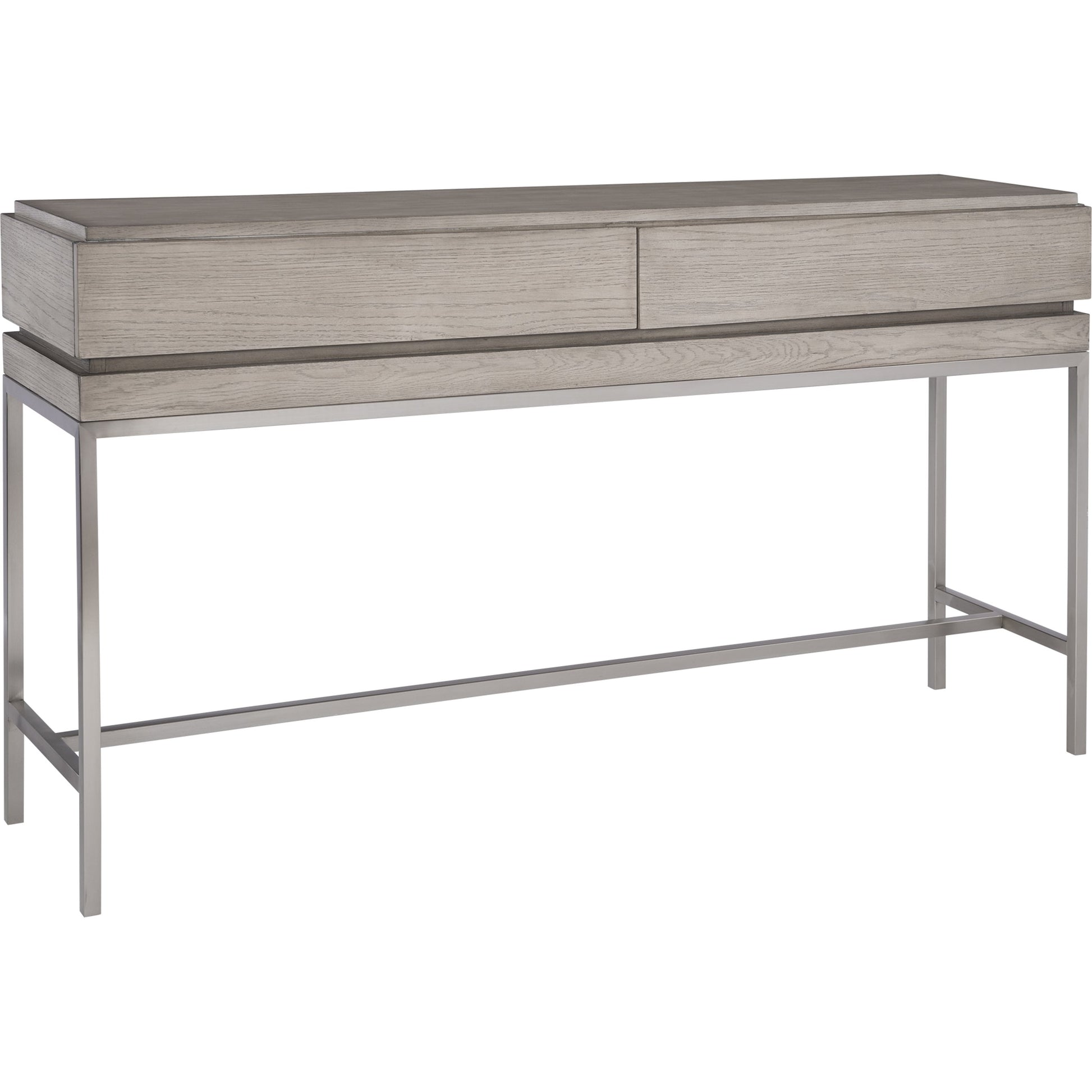 Kamala Console Table by Uttermost in gray. Made from stainless steel, mdf, oak veneer in a modern style.