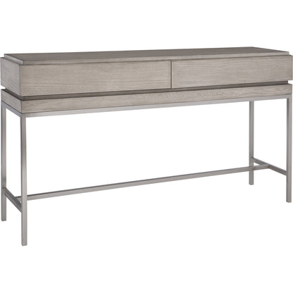 Kamala Console Table by Uttermost in gray. Made from stainless steel, mdf, oak veneer in a modern style.