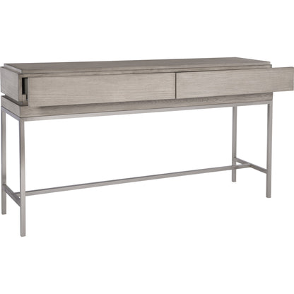 Kamala Console Table by Uttermost in gray. Made from stainless steel, mdf, oak veneer in a modern style.