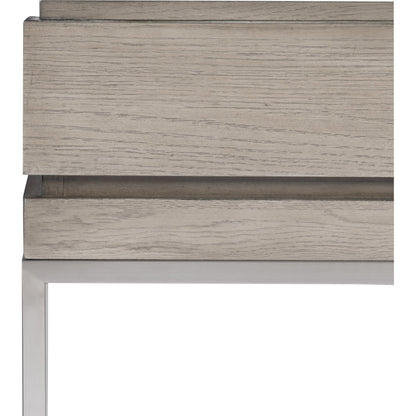 Kamala Console Table by Uttermost in gray. Made from stainless steel, mdf, oak veneer in a modern style.