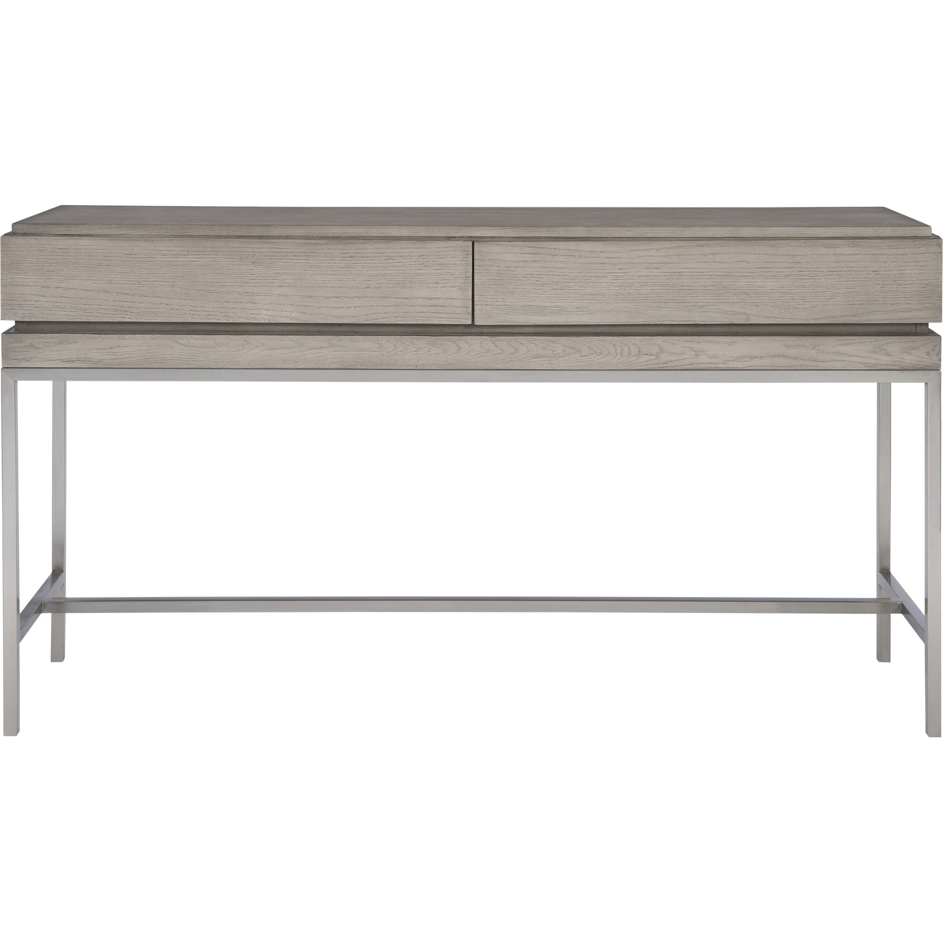 Kamala Console Table by Uttermost in gray. Made from stainless steel, mdf, oak veneer in a modern style.