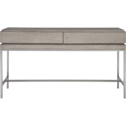 Kamala Console Table by Uttermost in gray. Made from stainless steel, mdf, oak veneer in a modern style.