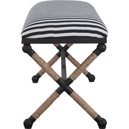 Braddock Bench by Uttermost in navy, cream. Made from iron, mdf, rope, foam, fabric in a coastal style.