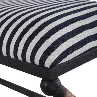 Braddock Bench by Uttermost in navy, cream. Made from iron, mdf, rope, foam, fabric in a coastal style.