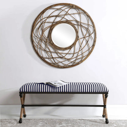 Braddock Bench by Uttermost in navy, cream. Made from iron, mdf, rope, foam, fabric in a coastal style.