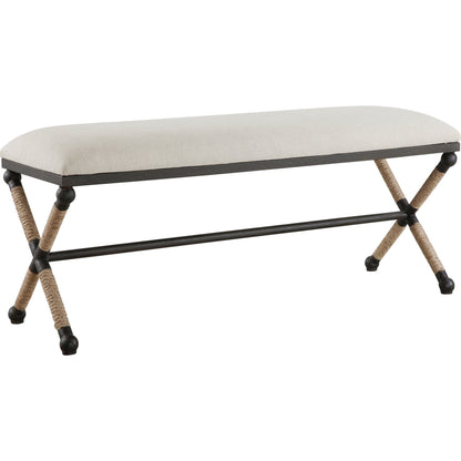 Firth Bench by Uttermost. Made from iron, mdf, rope, foam, fabric in a coastal style.