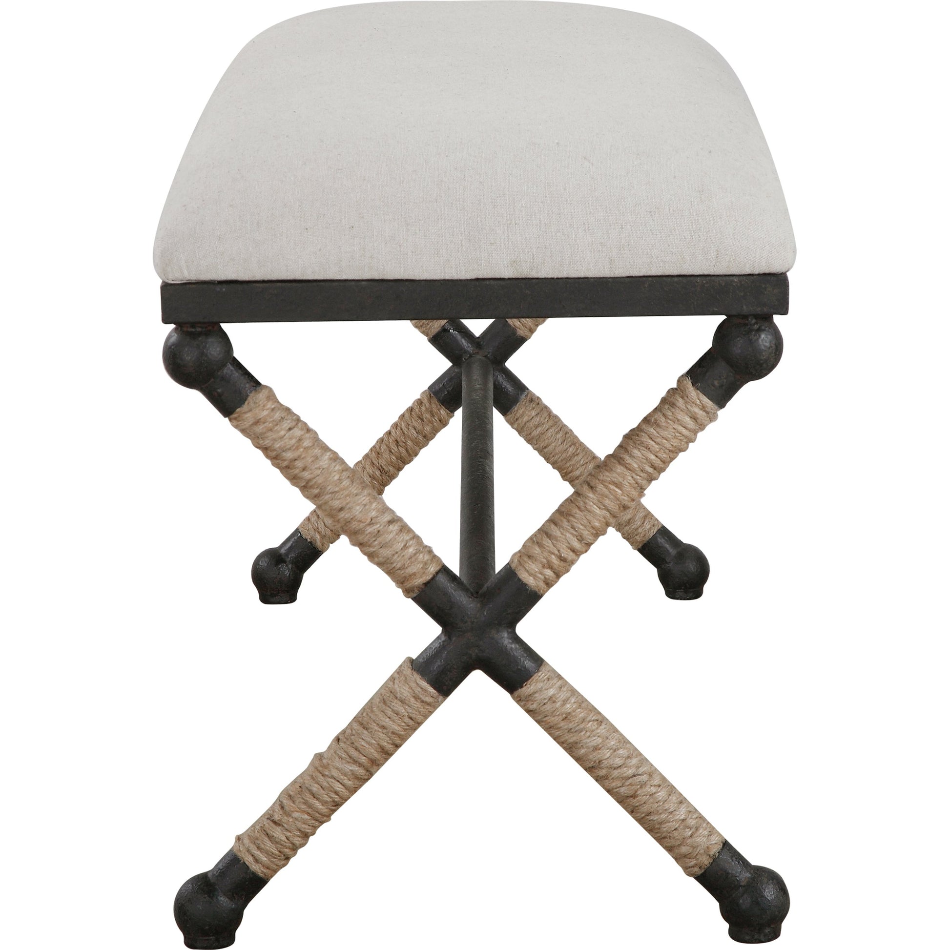 Firth Bench by Uttermost. Made from iron, mdf, rope, foam, fabric in a coastal style.