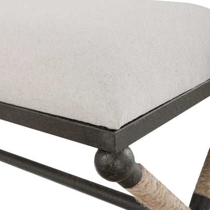 Firth Bench by Uttermost. Made from iron, mdf, rope, foam, fabric in a coastal style.