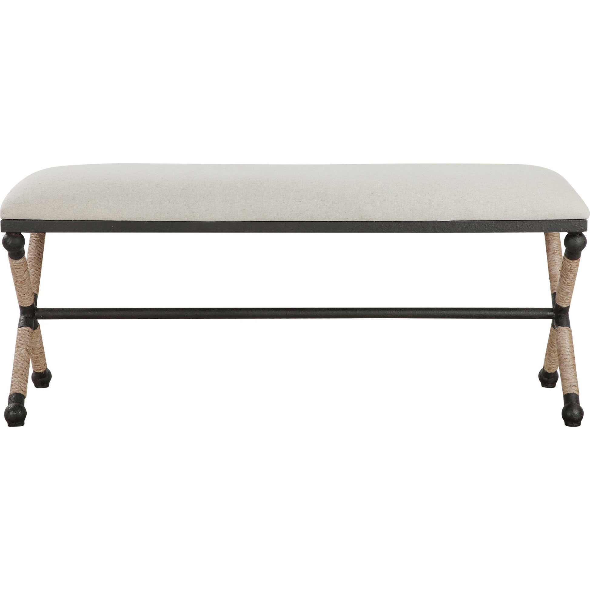 Firth Bench by Uttermost. Made from iron, mdf, rope, foam, fabric in a coastal style.