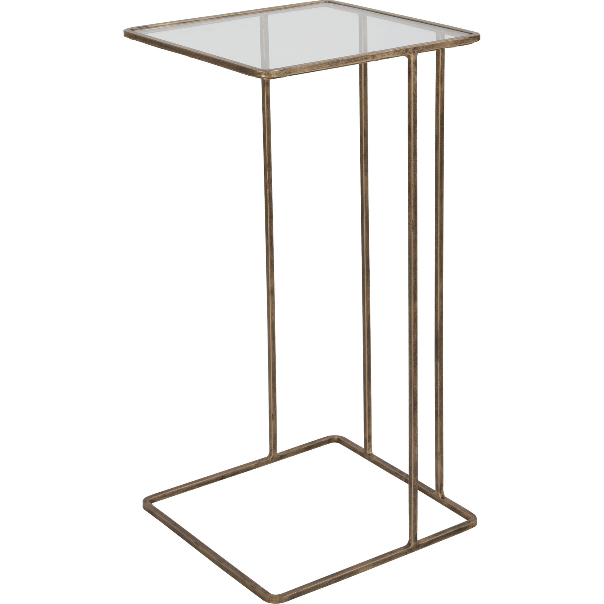Cadmus Table by Uttermost in gold. Made from iron, glass in a modern style.