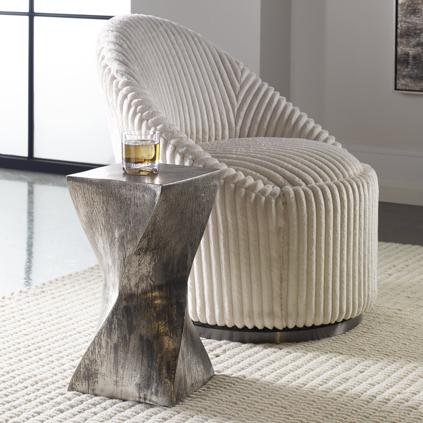 005 SR-801651 | Additional Silo | Euphrates Accent Table by Uttermost. Made from aluminum in a modern style.