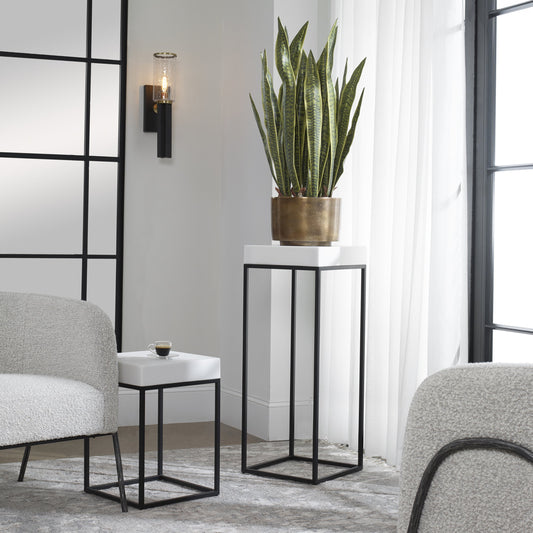 Gambia Marble Plant Stand by Uttermost in marble. Made from resin, stone powder 80%, steel 20% in a modern style.