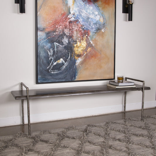 Chandos Wooden Bench by Uttermost. Made from iron, acacia in a modern style.