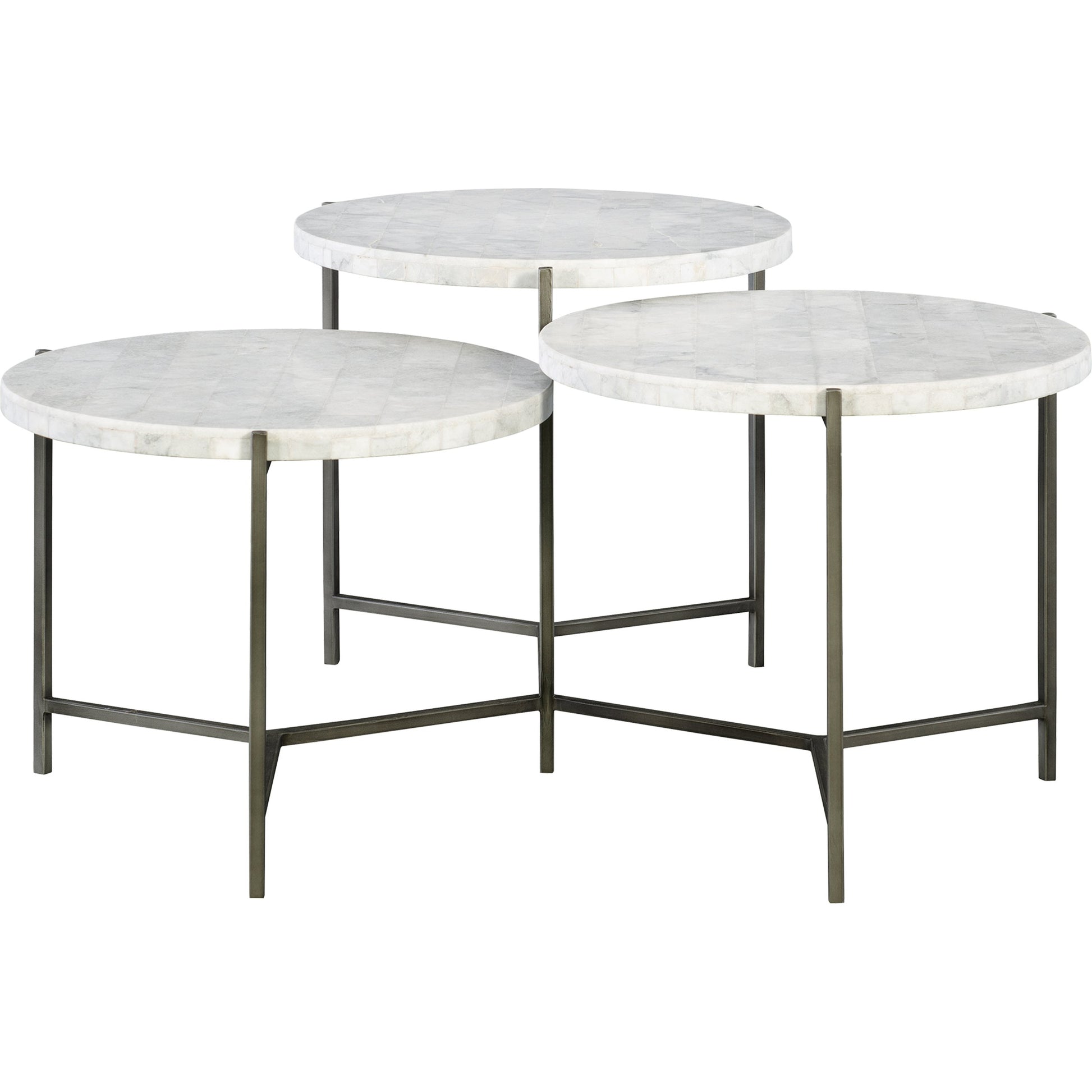 Contarini Tiered Coffee Table by Uttermost. Made from white venetian marble, iron in a modern style.