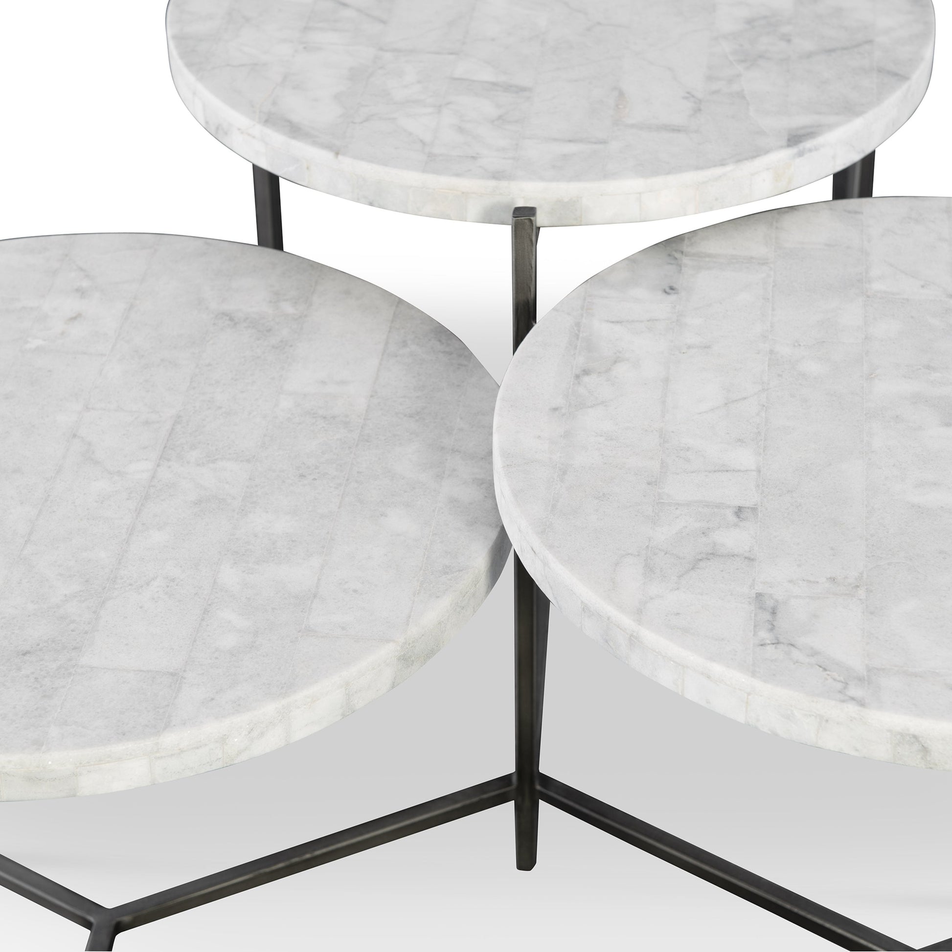 Contarini Tiered Coffee Table by Uttermost. Made from white venetian marble, iron in a modern style.