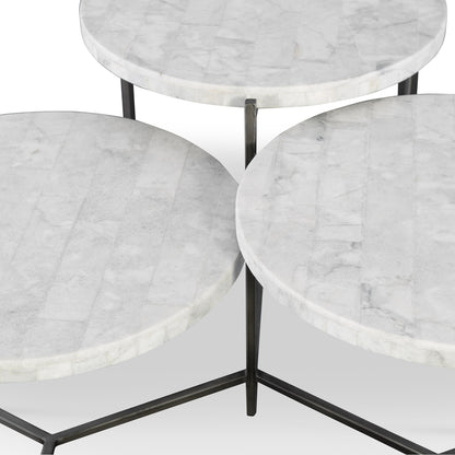 Contarini Tiered Coffee Table by Uttermost. Made from white venetian marble, iron in a modern style.
