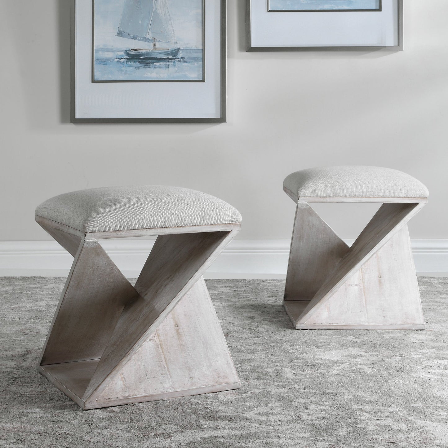 007 SR-801638 | Lifestyle | Benue Ottoman by Uttermost in gray. Made from fir, mdf, linen in a modern style.
