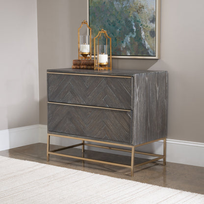 Armistead Drawer Chest by Uttermost in walnut. Made from oak veneer, steel, mdf in a modern style.