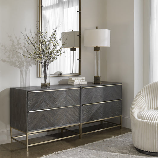 Armistead Drawer Chest by Uttermost in walnut. Made from oak veneer, steel, mdf in a modern style.
