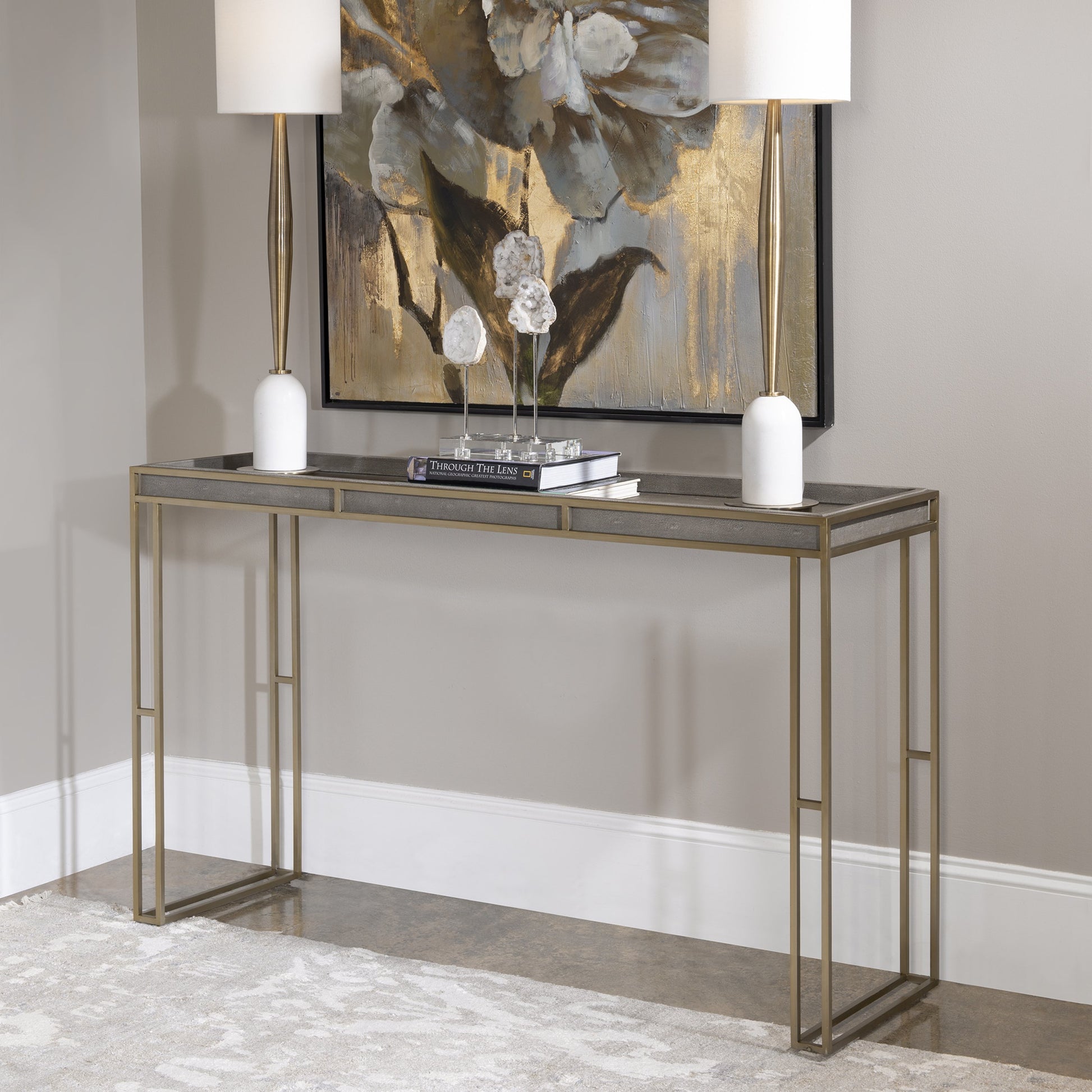 Cardew Modern Console Table by Uttermost. Made from pu fabric, steel, mdf in a modern style.