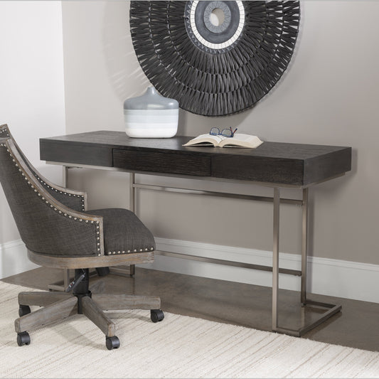 Claude Modern Oak Desk by Uttermost. Made from mdf, oak veneer, steel in a modern style.