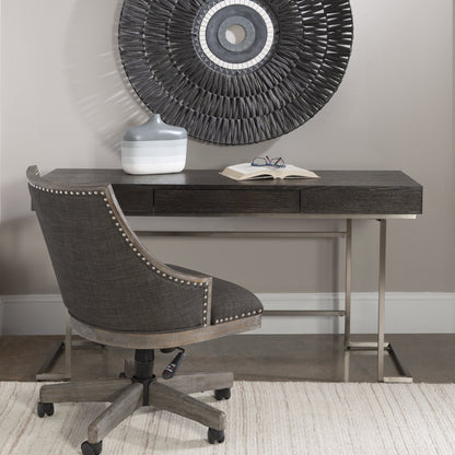 Claude Modern Oak Desk by Uttermost. Made from mdf, oak veneer, steel in a modern style.