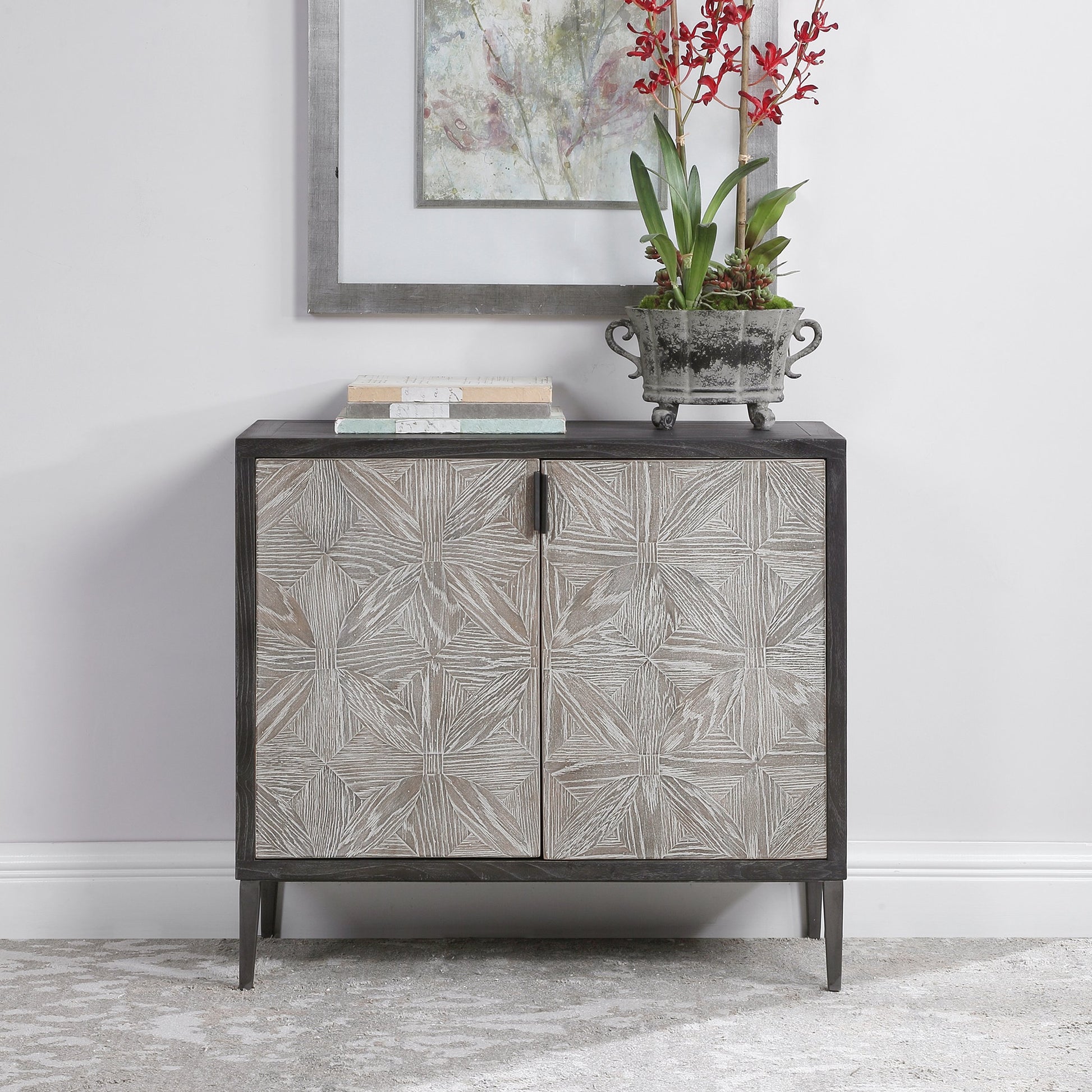 Laurentia Accent Cabinet by Uttermost. Made from elm, elm (venner), oak (venner), iron, plywood in a modern style.