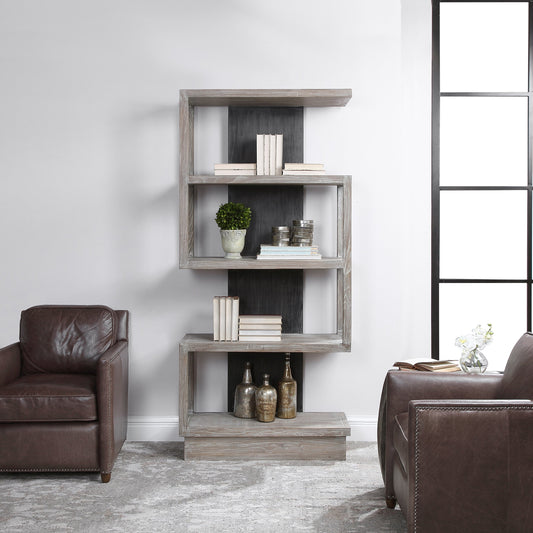 Nicasia Modern Etagere by Uttermost. Made from elm, elm (venner), plywood in a modern style.
