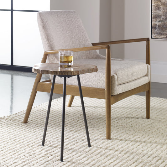 Mircea Petrified Wood Accent Table by Uttermost in wood. Made from 77% petrified wood, 20% plywood, 3% metal in a modern style.