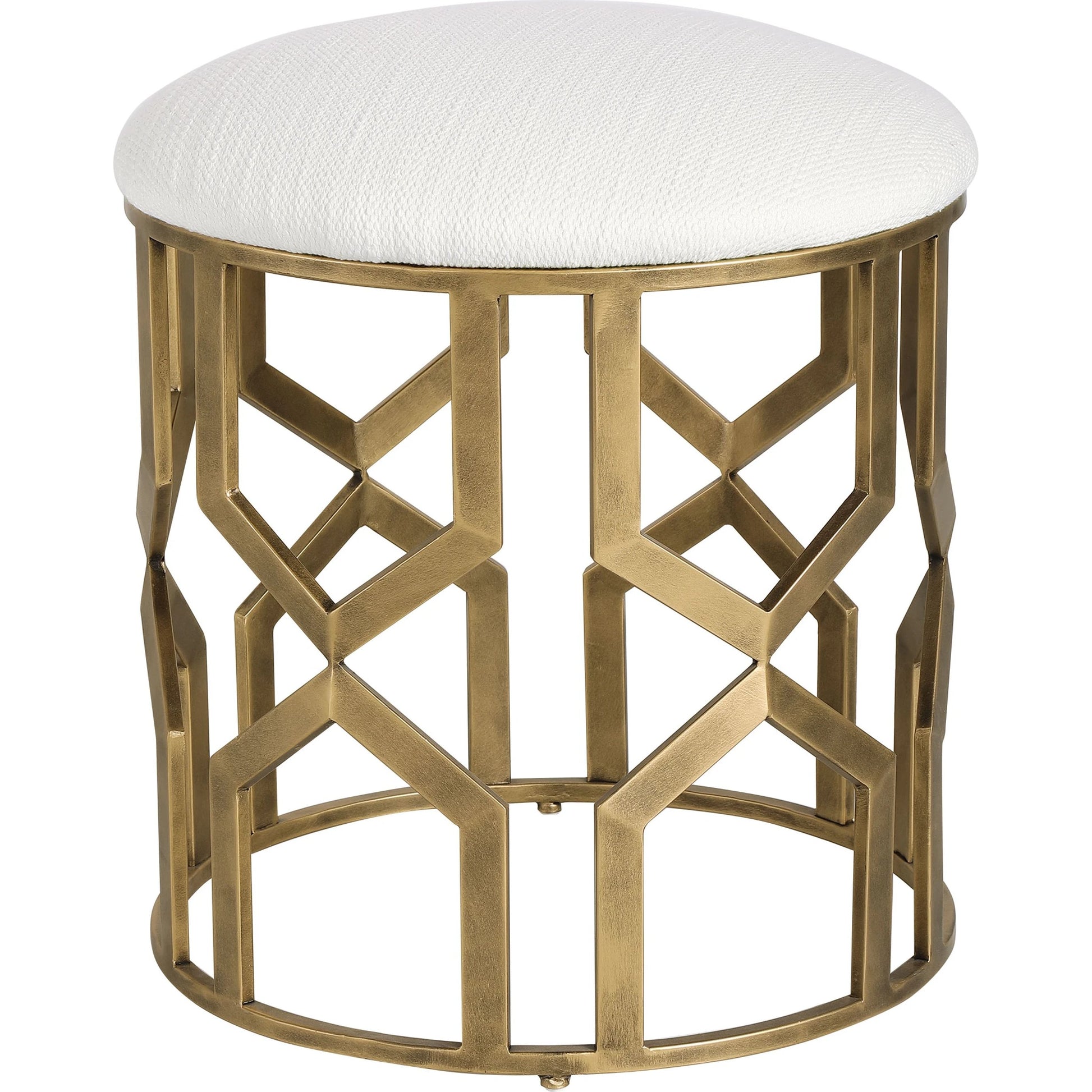 Trellis Geometric Accent Stool by Uttermost. Made from iron, mdf, fabric, foam in a transitional style.