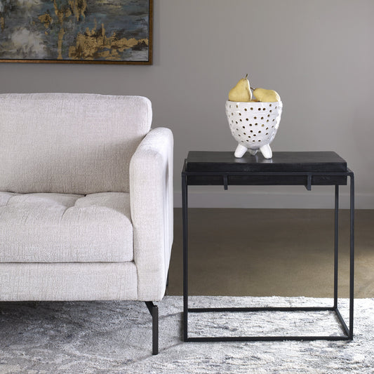 Telone Side Table by Uttermost in black. Made from iron, aluminum in a modern style.