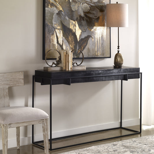 Telone Console Table by Uttermost in black. Made from iron, aluminum in a modern style.