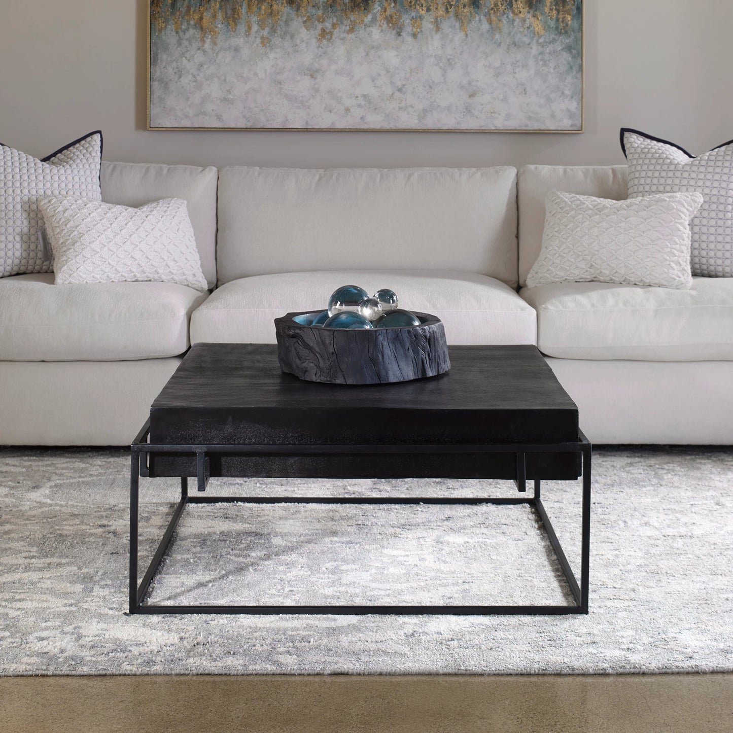 006 SI-1750293 | Lifestyle | Telone Coffee Table by Uttermost in black. Made from iron, aluminum in a modern style.