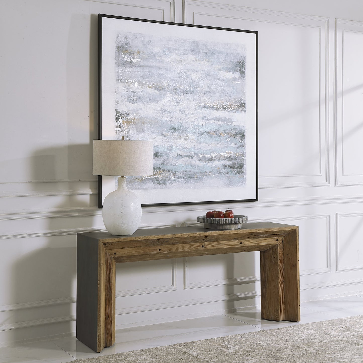 005 SI-1750301 | Lifestyle | Vail Console Table by Uttermost in natural, gray. Made from reclaimed elm, plywood, concrete in a eclectic & global style.
