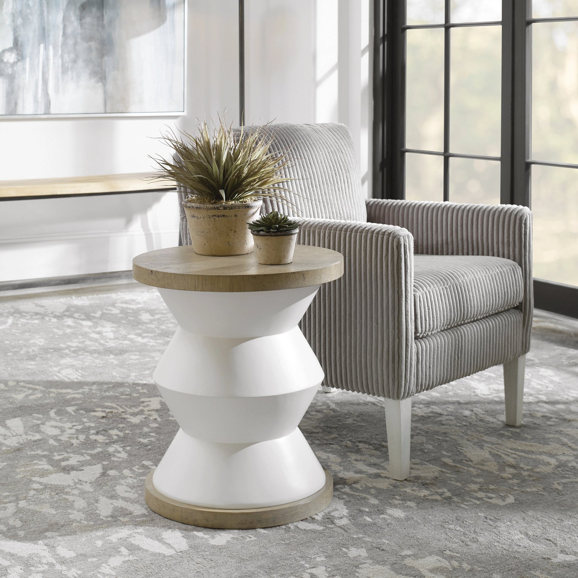 Spool Geometric Side Table by Uttermost. Made from mixed wood with tsca title vi, resin, veneer, plastic pipe in a eclectic & global style.