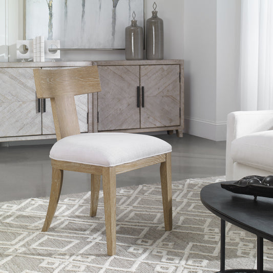 Idris Chair by Uttermost in natural, white. Made from oak solid wood, bend wood, plywood, fabric, foam in a eclectic & global style.