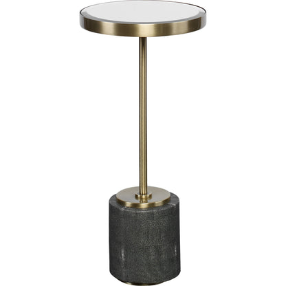 Laurier Accent Table by Uttermost in brass. Made from 50% iron, 15% glass, 10% faux ful, 25% pine wood in a transitional style.
