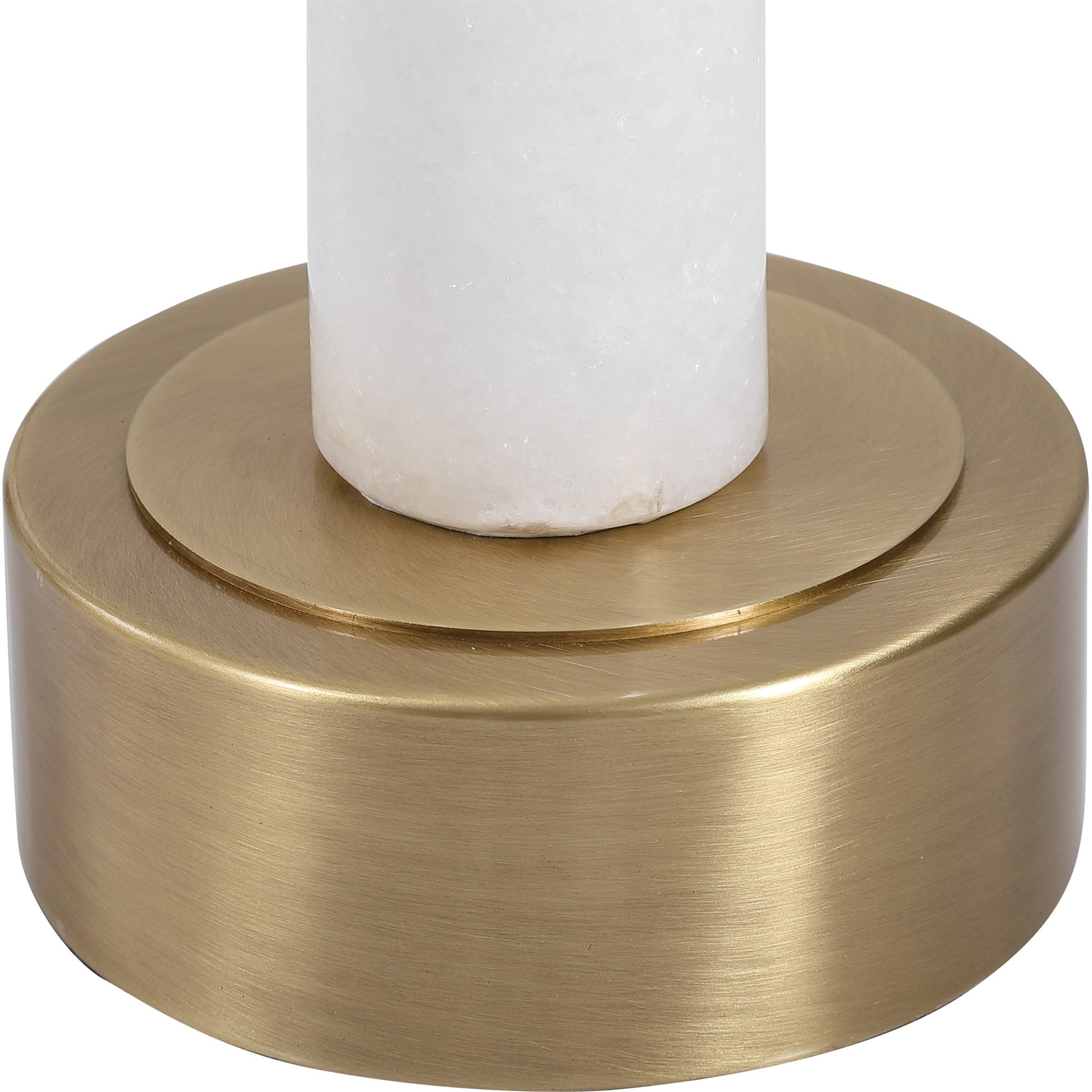 Portsmouth Accent Table by Uttermost in brushed brass. Made from iron, marble, glass in a modern style.