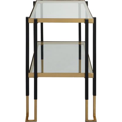 Kentmore Side Table by Uttermost in matte black, brushed gold. Made from iron, tempered glass in a transitional style.