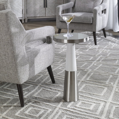 Fortier Accent Table by Uttermost in black. Made from 50% iron, 10% glass, 40% rubber wood in a eclectic & global style.