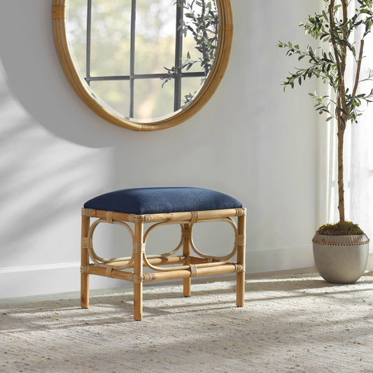 Laguna Small Bench by Uttermost. Made from pine wood, foam, fabric in a coastal style.
