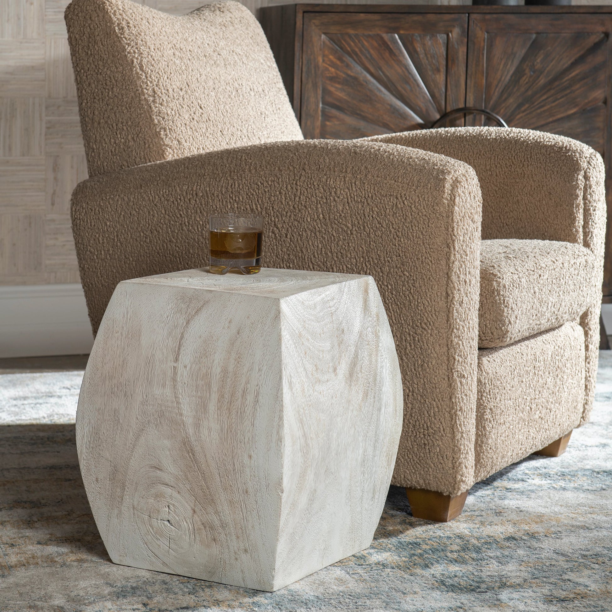 Grove Accent Stool by Uttermost. Made from suar wood in a modern style.