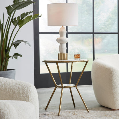 Refuge Side Table by Uttermost in antique gold. Made from marble, iron in a modern style.