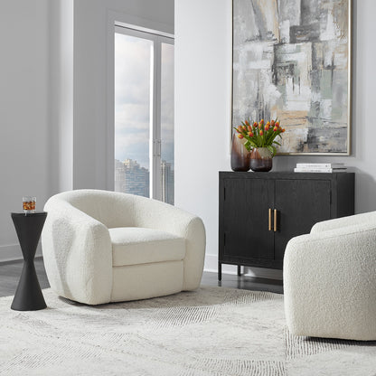 Capra Swivel Chair by Uttermost in multi. Made from fabric, foam, plywood, stainless steel in a modern style.