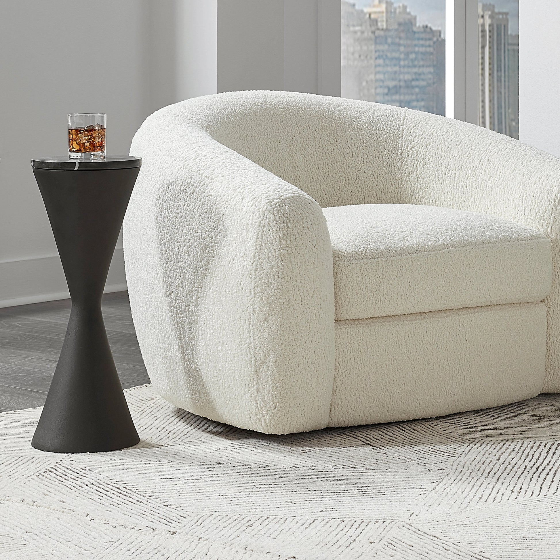 Time's Up Drink Table by Uttermost in matte black. Made from resin, marble, iron in a modern style.