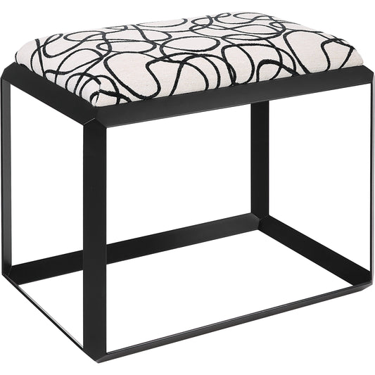 Curls Bench by Uttermost in stone gray and satin black. Made from iron, mdf, polyester, foam in a modern style.